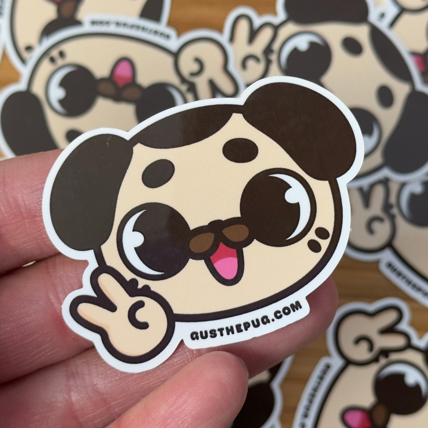 Pug Peace Sign Gus Sticker
